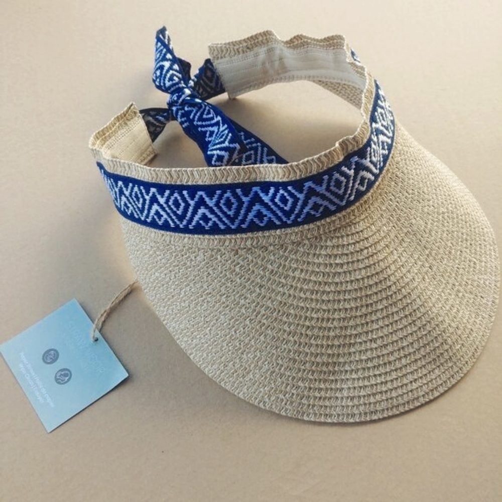 NEW WITH TAGS Sea & Grass Paper Straw Sun Visor summer hat adjustable bl…